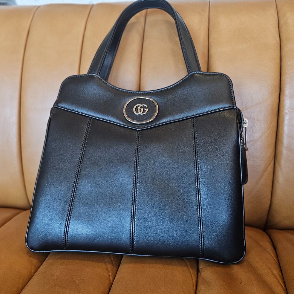 Gucci Black Leather Top-Handle Mini Bag with Gold GG Hardware